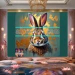 Rabbit
  Face Gold Frame Artistic Digital Wall Art Decor _87 - Image 2