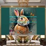 Rabbit
  Face Gold Frame Artistic Digital Wall Art Decor _81 - Image 3