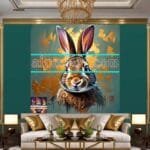 Rabbit
  Face Gold Frame Artistic Digital Wall Art Decor _87 - Image 3
