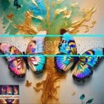 Butterfly Golden Frame Artistic Digital Wall Art Decor _55
