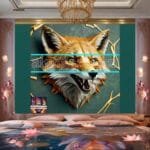 FOX Face Golden Frame Artistic
  Digital Wall Art Decor _112 - Image 2