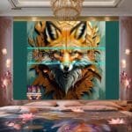 FOX Face Golden Frame Artistic
  Digital Wall Art Decor _113 - Image 2