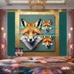 FOX Face Golden Frame Artistic
  Digital Wall Art Decor _71 - Image 2