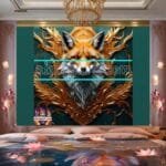 FOX Face Golden Frame Artistic
  Digital Wall Art Decor _79 - Image 2