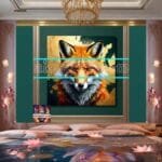 FOX Face Golden Frame Artistic
  Digital Wall Art Decor _99 - Image 2