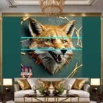 FOX Face Golden Frame Artistic
  Digital Wall Art Decor _112 - Image 3