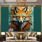 FOX Face Golden Frame Artistic
  Digital Wall Art Decor _113 - Image 3