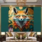 FOX Face Golden Frame Artistic
  Digital Wall Art Decor _122 - Image 3
