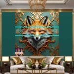 FOX Face Golden Frame Artistic
  Digital Wall Art Decor _125 - Image 3