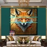 FOX Face Golden Frame Artistic
  Digital Wall Art Decor _130 - Image 3