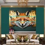 FOX Face Golden Frame Artistic
  Digital Wall Art Decor _18 - Image 3