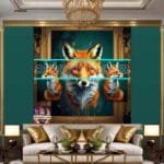 FOX Face Golden Frame Artistic
  Digital Wall Art Decor _22 - Image 2
