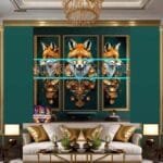 FOX Face Golden Frame Artistic
  Digital Wall Art Decor _24 - Image 3