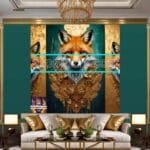 FOX Face Golden Frame Artistic
  Digital Wall Art Decor _25 - Image 3