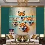 FOX Face Golden Frame Artistic
  Digital Wall Art Decor _34 - Image 3