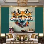 FOX Face Golden Frame Artistic
  Digital Wall Art Decor _45 - Image 3