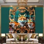 FOX Face Golden Frame Artistic
  Digital Wall Art Decor _50 - Image 3