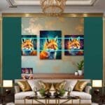 FOX Face Golden Frame Artistic
  Digital Wall Art Decor _62 - Image 3