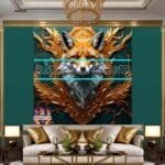 FOX Face Golden Frame Artistic
  Digital Wall Art Decor _79 - Image 3