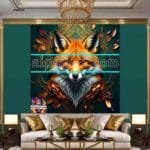 FOX Face Golden Frame Artistic
  Digital Wall Art Decor _84 - Image 3