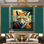 FOX Face Golden Frame Artistic
  Digital Wall Art Decor _99 - Image 3