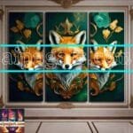 FOX Face Golden Frame Artistic
  Digital Wall Art Decor _11