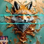 FOX Face Golden Frame Artistic
Digital Wall Art Decor _117