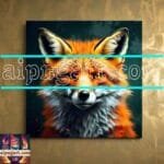 FOX Face Golden Frame Artistic
  Digital Wall Art Decor _128