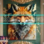 FOX Face Golden Frame Artistic
  Digital Wall Art Decor _133