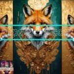 FOX Face Golden Frame Artistic
  Digital Wall Art Decor _25