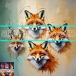 FOX Face Golden Frame Artistic
  Digital Wall Art Decor _34