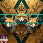 FOX Face Golden Frame Artistic
  Digital Wall Art Decor _65