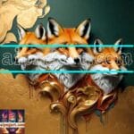 FOX Face Golden Frame Artistic
Digital Wall Art Decor _07