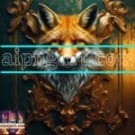 FOX Face Golden Frame Artistic
  Digital Wall Art Decor _83