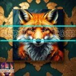 FOX Face Golden Frame Artistic
  Digital Wall Art Decor _88
