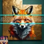 FOX Face Golden Frame Artistic
Digital Wall Art Decor _97