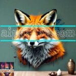 FOX Face Golden Frame Artistic
Digital Wall Art Decor _98
