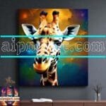 Giraffe Face Golden Frame
  Artistic Digital Wall Art Decor _02