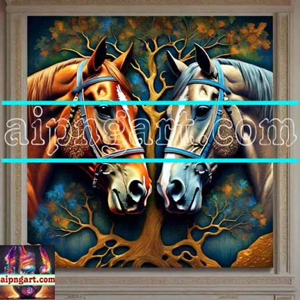 Horse Face Golden Frame
Artistic Digital Wall Art Decor _140 - Image 1