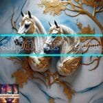 Horse
  Face Golden Frame Artistic Digital Wall Art Decor _38