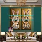Rabbit
  Face Gold Frame Artistic Digital Wall Art Decor _31 - Image 3