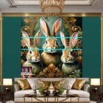 Rabbit Face Gold Frame
  Artistic Digital Wall Art Decor _55 - Image 3