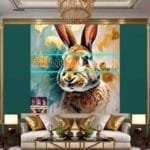 Rabbit Face Gold Frame
  Artistic Digital Wall Art Decor _61 - Image 3