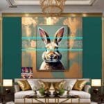 Rabbit
  Face Gold Frame Artistic Digital Wall Art Decor _82 - Image 3