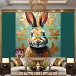Rabbit
  Face Gold Frame Artistic Digital Wall Art Decor _91 - Image 3