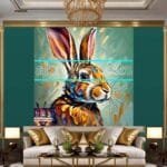 Rabbit Face Gold Frame
  Artistic Digital Wall Art Decor _94 - Image 3