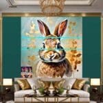 Rabbit Face Gold Frame
  Artistic Digital Wall Art Decor _95 - Image 3